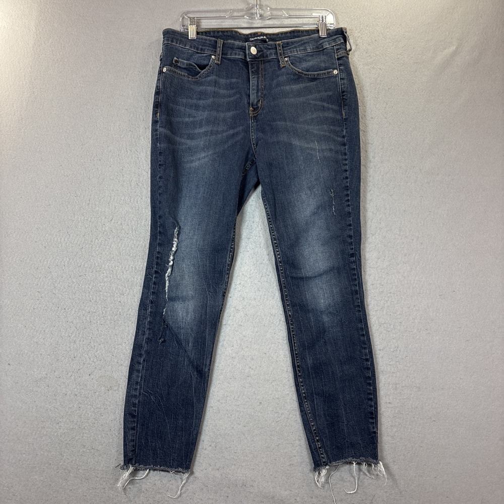 Calvin Klein MId Rise Skinny Stretch‎ Jeans Cotton 32w 28 Medium Wash Distressed